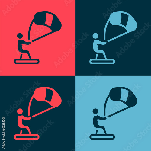 Pop art Kitesurfing icon isolated on color background. Vector