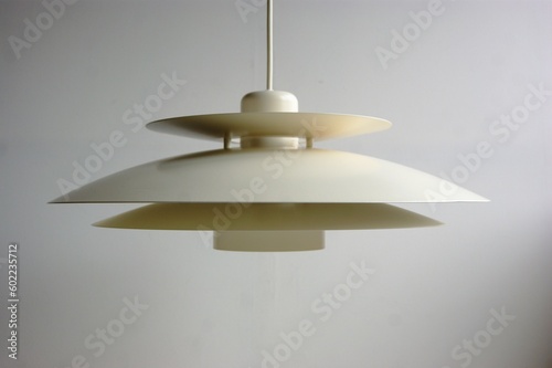 White mid-century pendant lamp. Design from Denmark 1970s.