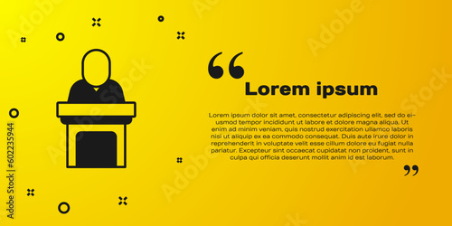 Black Church pastor preaching icon isolated on yellow background. Vector