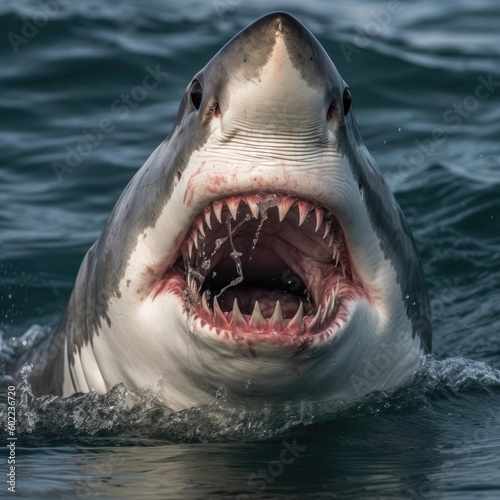 A great white shark s mouth is open.  Generative AI 