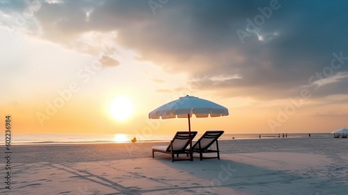 Sunset sea beach. Created with generative Ai technology.