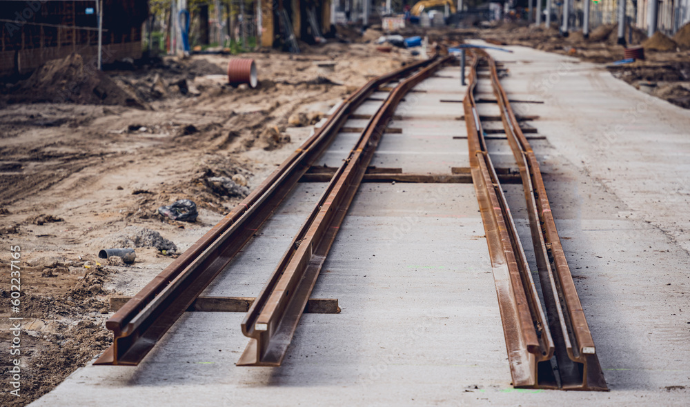 Modernization of old tram tracks on urban construction Modernization of old tram tracks on urban construction
