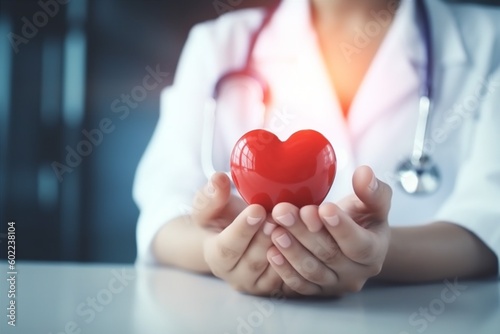cardiology health hand person concept heart care medicine hospital doctor. Generative AI.