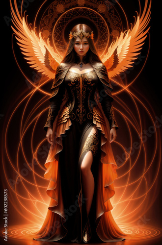 Red angel with wings, artwork, Generated AI