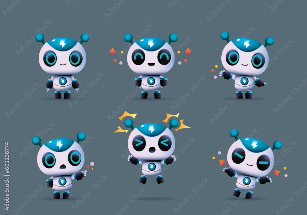 smart modern robot with different pose and emotional collection set smart modern robot with different pose and emotional collection set