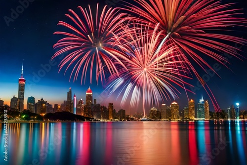Amerikanisches Feuerwerk rot und blau © ArtVibeHive