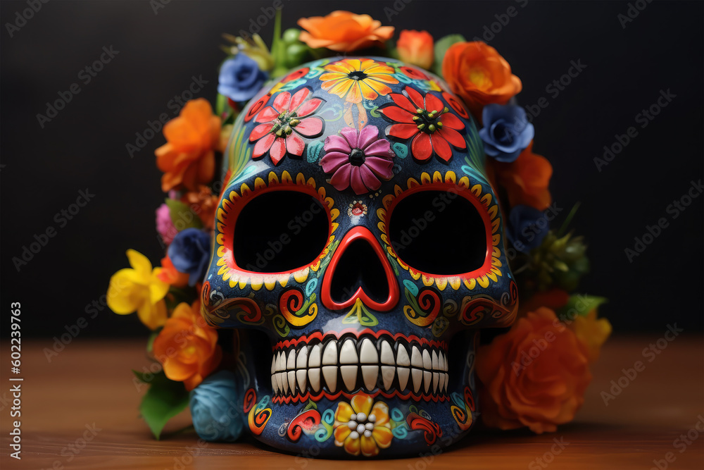 skull mask colorful with flowers