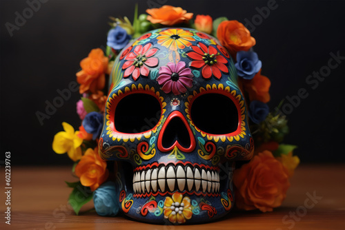 skull mask colorful with flowers