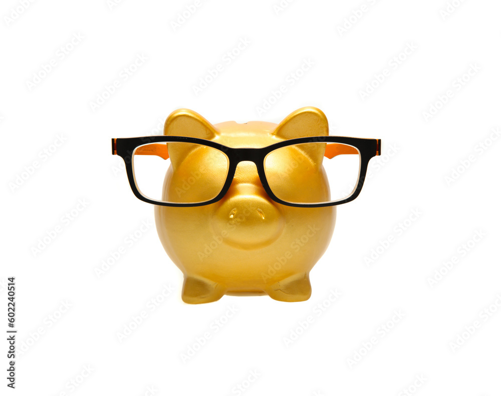 Golden Piggy Bank with glasses Golden Piggy Bank with glasses