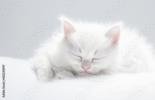 AI generative. Cute little white kitten sleeping