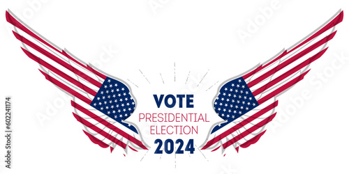 Election poster. Print of t-shirt for Political election campaign. Stylized Wings in american flag colors and symbols. Presidential election 2024 in USA.