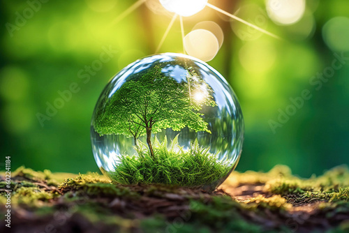 AI generative. World environment and earth day concept with glass globe #602241184