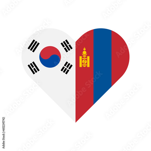unity concept. heart shape icon of south korea and mongolia flags. vector illustration isolated on white background