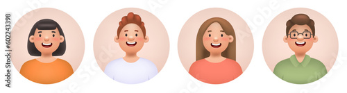 3D avatars set. Character portrait of cheerful men and women. Vector illustration