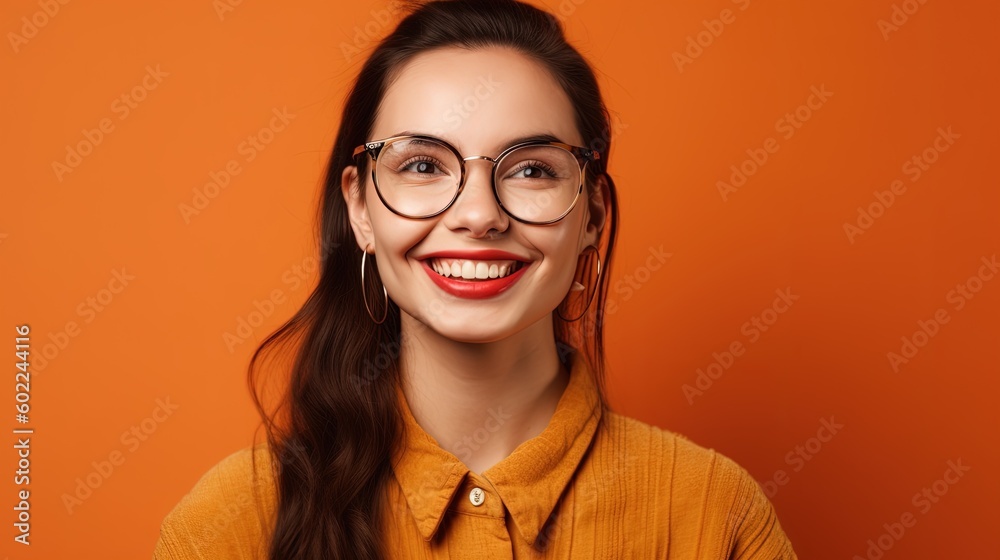 Portrait of a beautiful young girl on an orange background.Generative Ai Portrait of a beautiful young girl on an orange background.Generative Ai