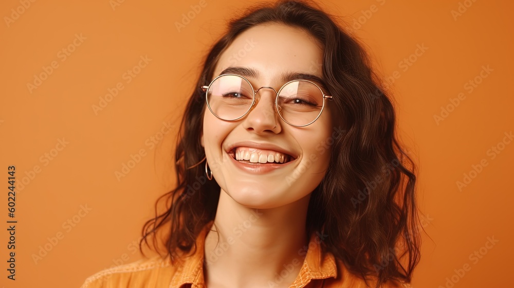 Portrait of a beautiful young girl on an orange background.Generative Ai Portrait of a beautiful young girl on an orange background.Generative Ai