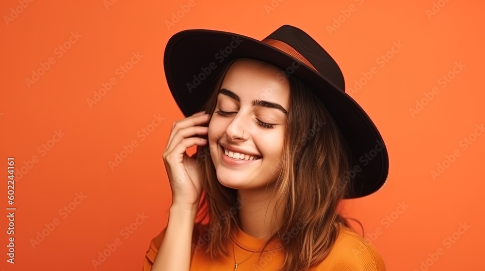 Portrait of a beautiful young girl on an orange background.Generative Ai Portrait of a beautiful young girl on an orange background.Generative Ai