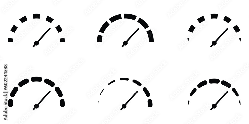 Speed signs. Speedometer black icons set. Speed indicators with arrows ...