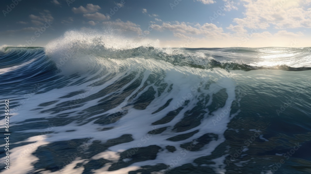 A Massive and Serene Wave with Foamy Bubbles in the Ocean. Generative AI A Massive and Serene Wave with Foamy Bubbles in the Ocean. Generative AI
