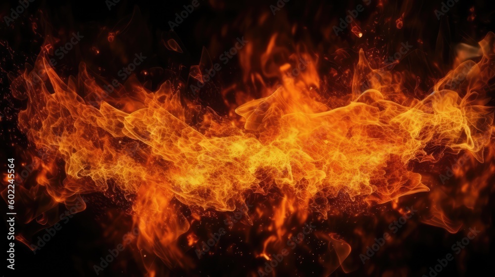 Obraz premium Blazing Fire: Intense Flames Against a Dark Background. Generative AI
