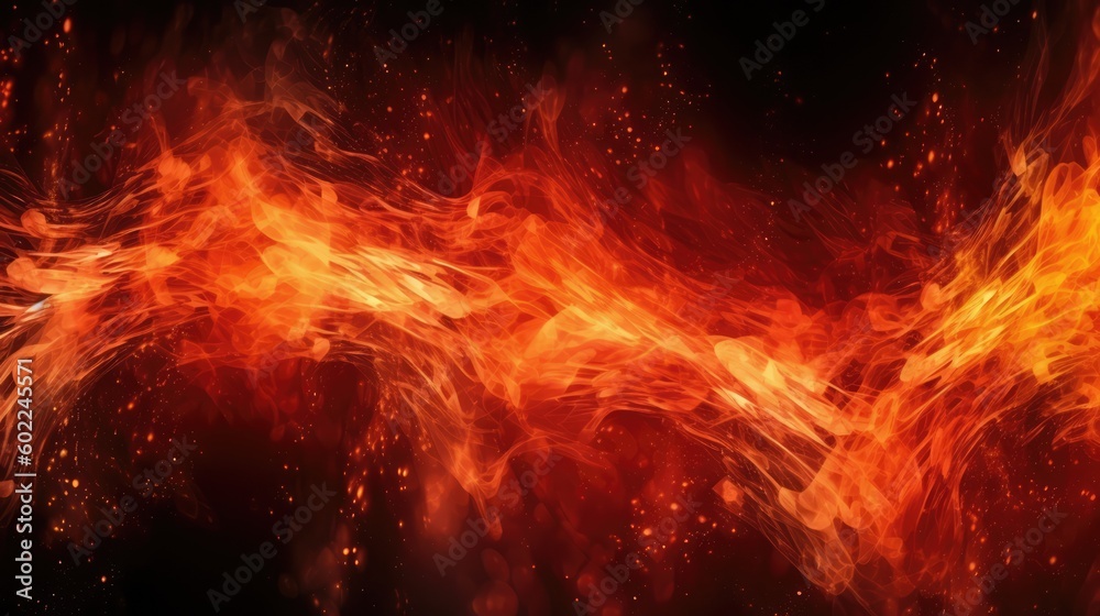 Blazing Fire: Intense Flames Against a Dark Background. Generative AI