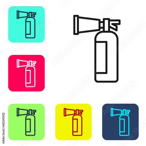 Black line Fire extinguisher icon isolated on white background. Set icons in color square buttons. Vector
