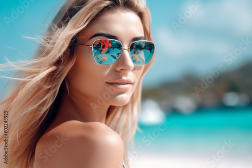 Portrait of a girl on the beach. Created with generative Ai technology.