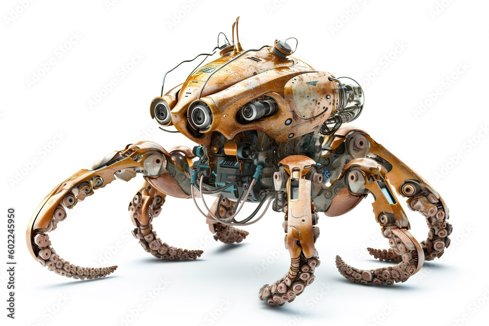Image of an octopus modified into a robot on a white background. Sea ...