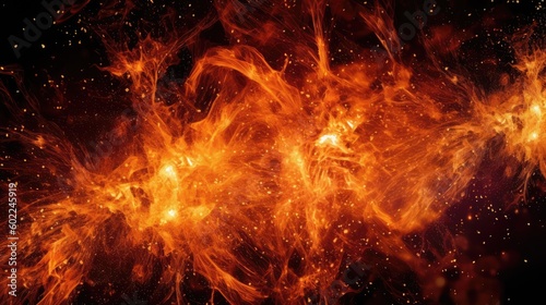 Blazing Fire: Intense Flames Against a Dark Background. Generative AI