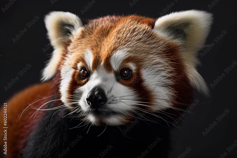 Image of cute red panda head. Wildlife Animals. Illustration. Generative AI.