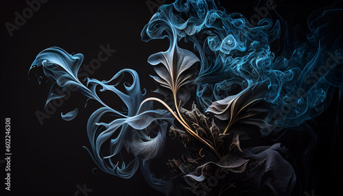 smoke abstractions forming whimsical shapes on a dark background.