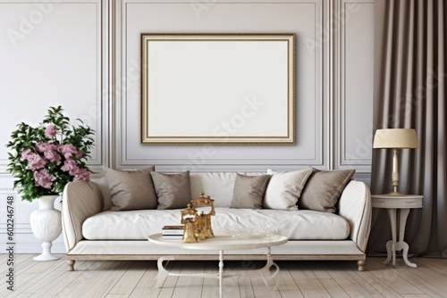 Classic living room with picture mockup and frame
