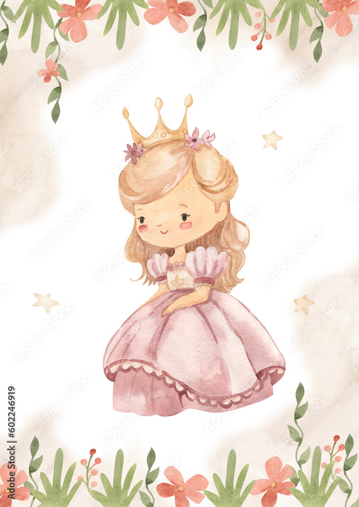 watercolor princess template for nursery, baby shower, invitation for ...