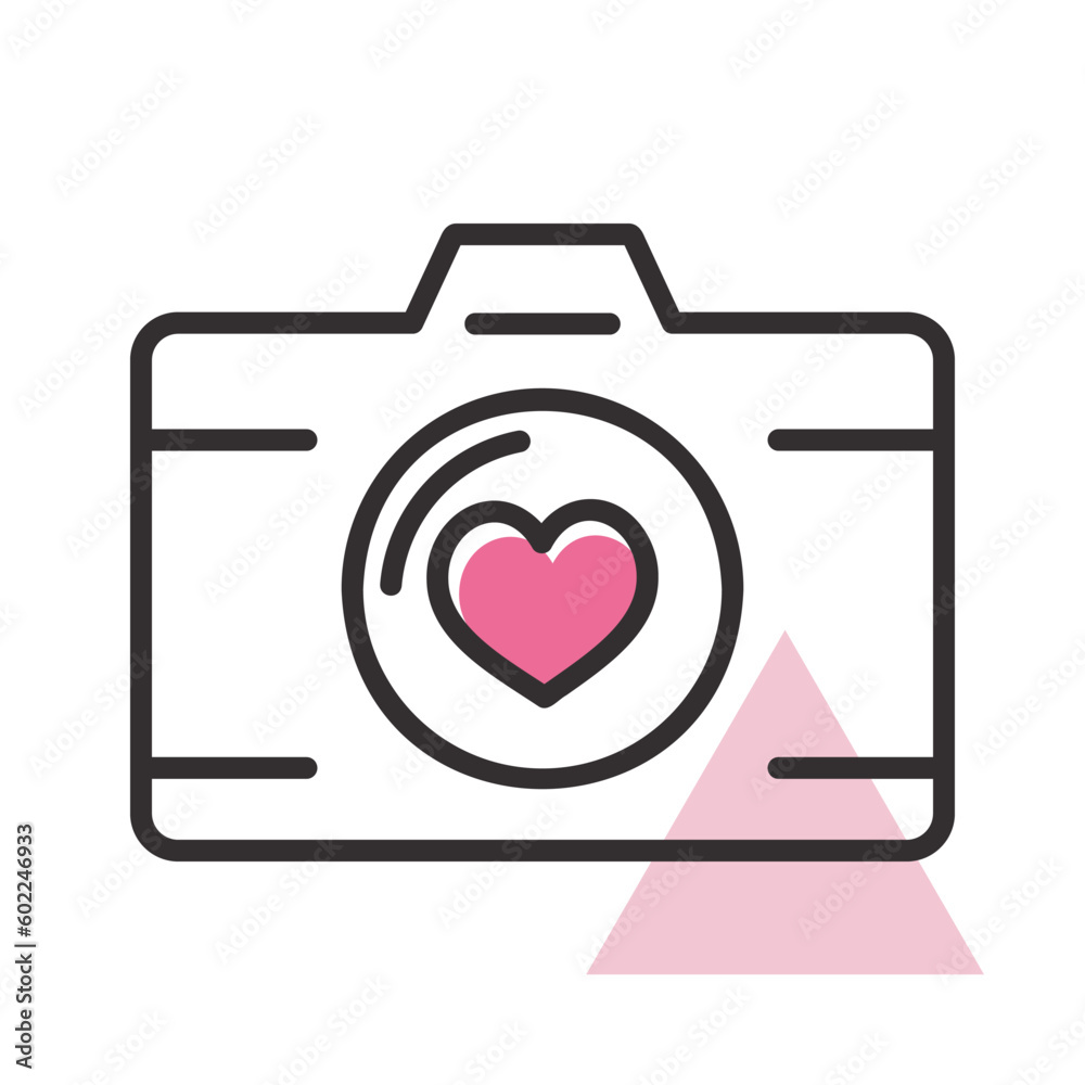 Wedding party camera with love lens vector icon Wedding party camera with love lens vector icon