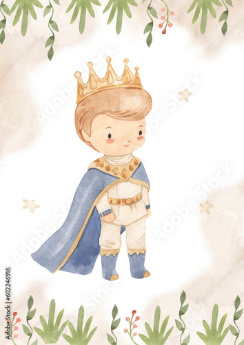 watercolor prince template for nursery, baby shower, invitation for birthday party