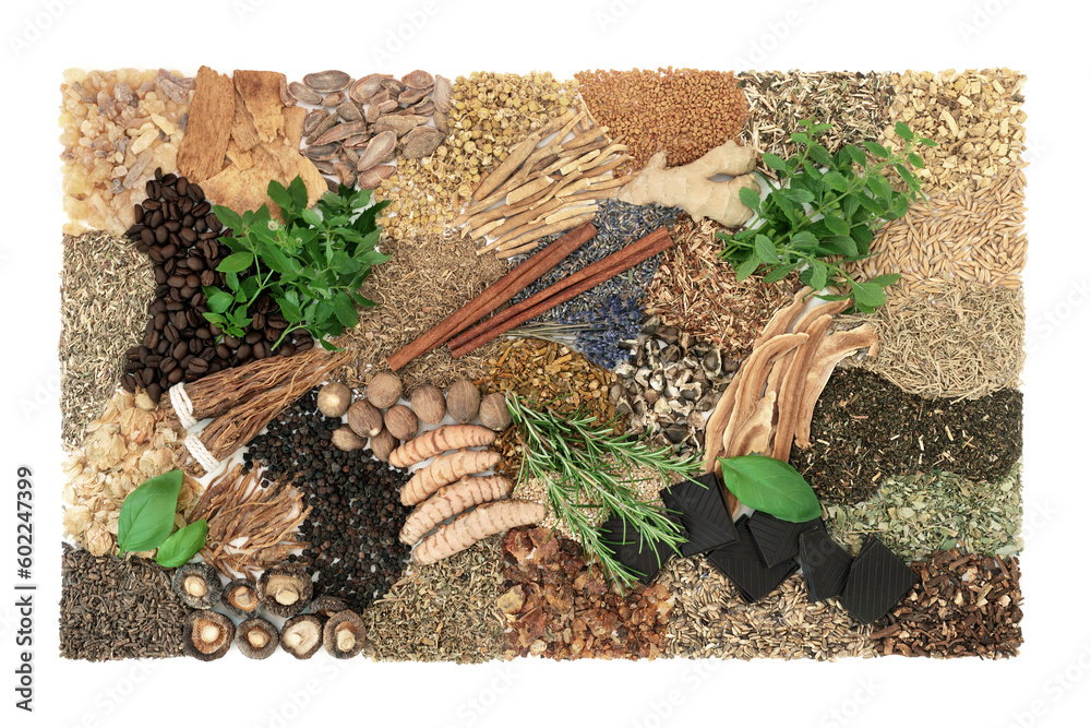 Nervine natural food collection for calming anxiety and stress or to