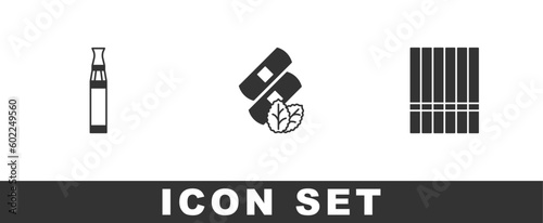 Set Electronic cigarette, Medical nicotine patches and Cigarette icon. Vector