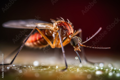 macro shot of a common mosquito on human skin, west nile virus infection, generative ai © CROCOTHERY