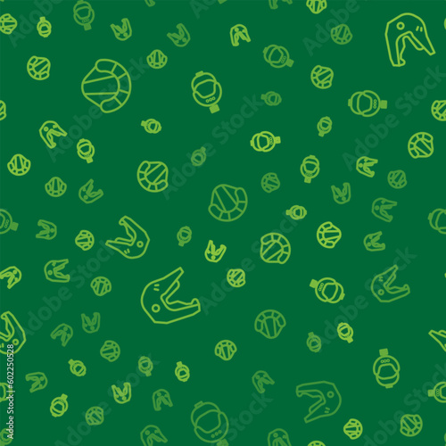Set line Parachute, Motocross motorcycle helmet and Helmet and action camera on seamless pattern. Vector