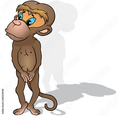 Brown Shy Monkey Standing on the Ground
