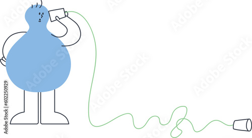 糸電話の相手が見つからない男性