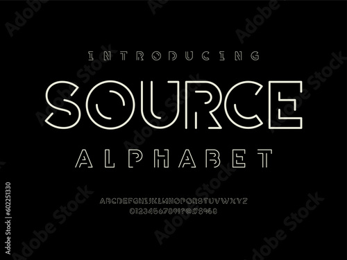 Vector of modern abstract line alphabet design with uppercase, numbers and symbols
