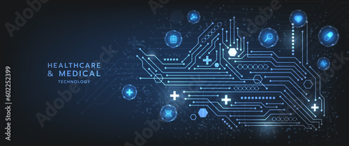 Healthcare and medical icon pattern innovation digital technology technology background. Medical, science and technology concepts. Abstract futuristic design. Vector illustration.