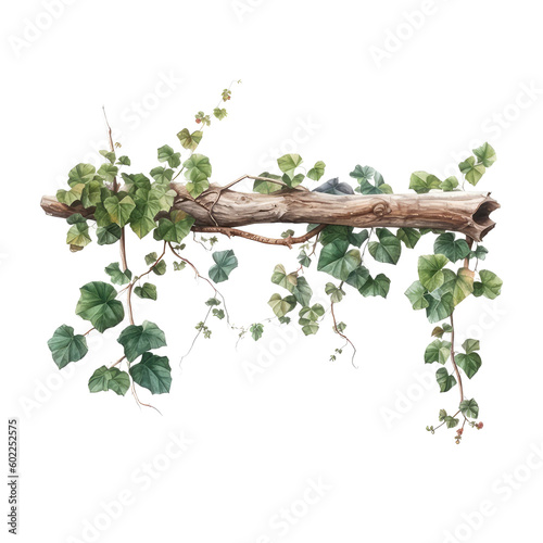 Watercolor tree branch with leaves and flowers