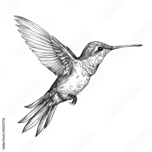Black and white doodle hummingbird logo