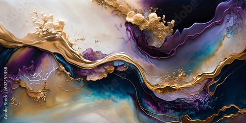 colorful translucent metallic swirls, abstract alcohol ink technique art painting, wavy fantasy illustration, generative ai 