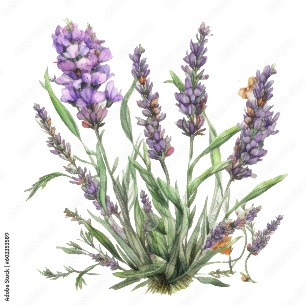 Fototapeta premium Watercolor lavender bush