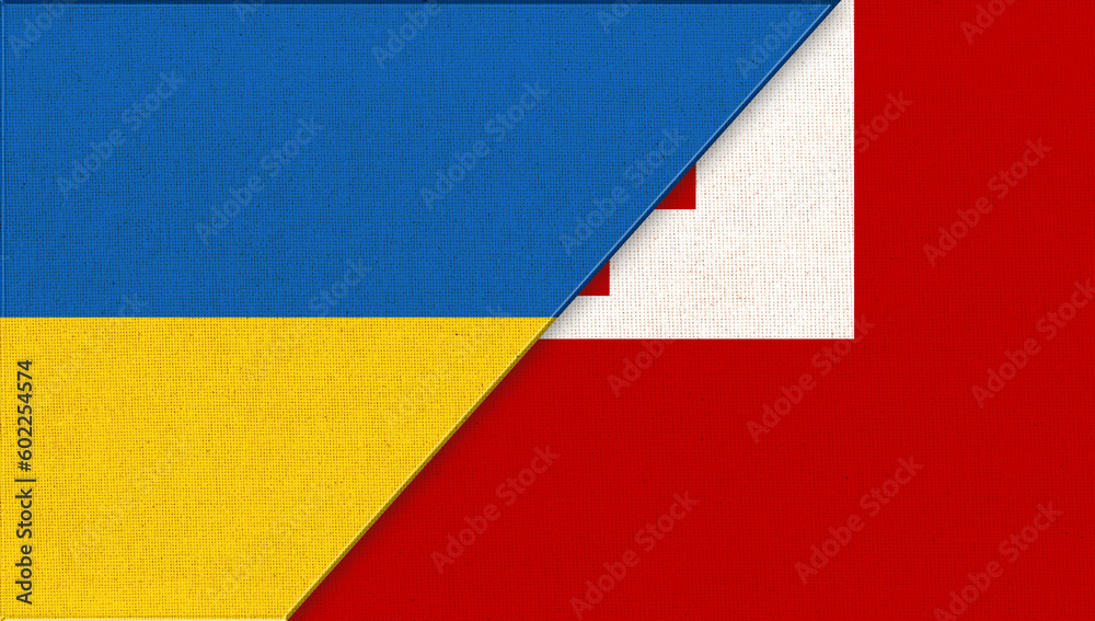 Flag of Ukraine and Tonga. Partnership of two states. Polynesian country Flag of Ukraine and Tonga. Partnership of two states. Polynesian country