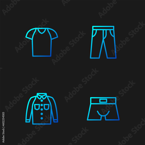 Set line Men underpants  Shirt  T-shirt and Pants. Gradient color icons. Vector