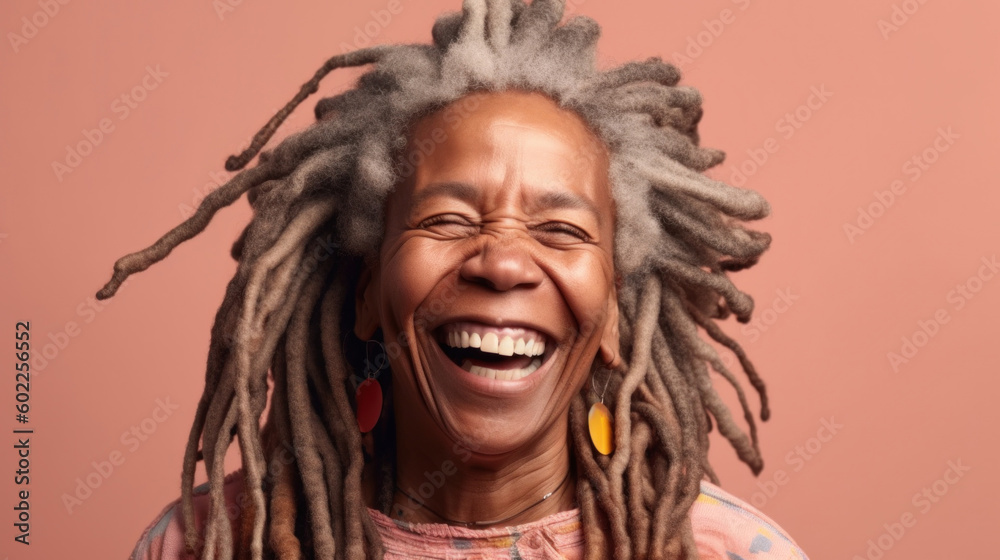 Afro woman's unique expression of ageless beauty shines. Generative AI Afro woman's unique expression of ageless beauty shines. Generative AI